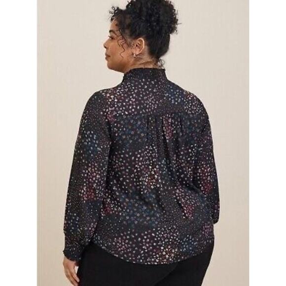 Torrid Black + Pink White Floral Print Button Front Smocked Collar Blouse - 4X - Picture 7 of 11